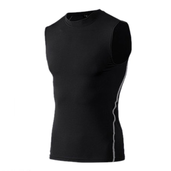 Gym Bodybuilding Vest til Mænd Rund Hals Fitness Ærmeløse Muskeltræningstrøjer Vest til Løb Fodbold Sort M