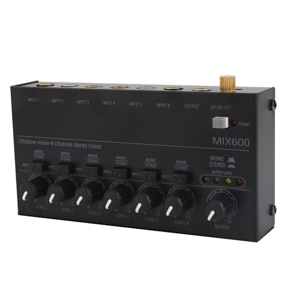 Ljudmixer Ultra Compact Metal Low Noise 6 Channel Stereo Line Mixer för Studio Scen Small Clubs Bar 100 till 240V EU-kontakt