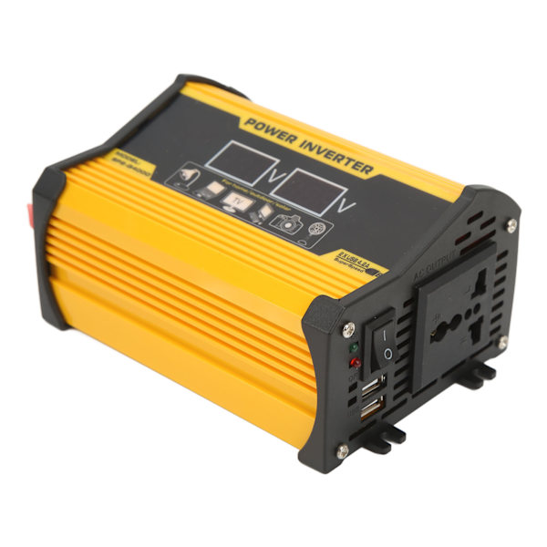 Modificeret sinusbølge inverter 12V til 110V med dobbelte USB-porte Spændingsdisplay Køretøj Strøminverter til biler Gul