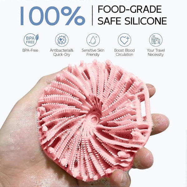 Silikon badborste i sex färger, polygonal, portabel, väggmonterad, hexagonal badborste pink