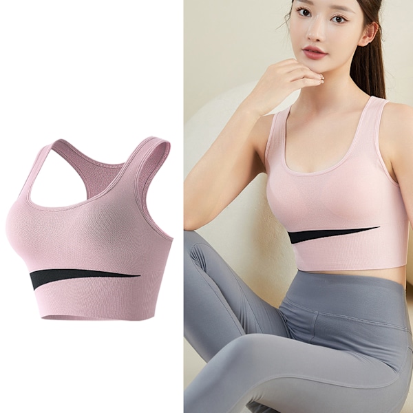 Sport-BH Nylon Andas Hudvänlig U-formad stålring Free Running Gym Atletisk BH för kvinnor Rosa M