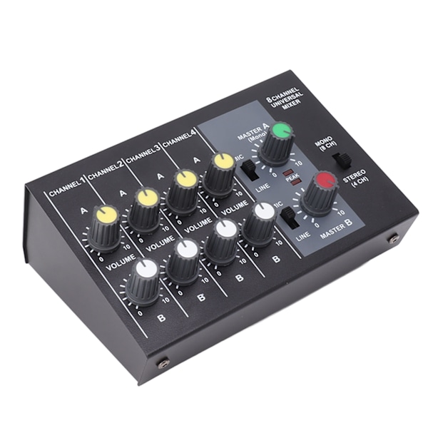 Mini Lydmixer 8 Ind 2 Ud 4 Kanal Stereo og 8 Kanal Mono Mikrofon Linjemixer til Studie Scene Små Klubber Bar 100 til 240V EU-stik