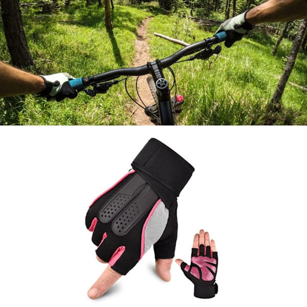 Halvfinger Sykkelhansker Pustende håndleddsstøtte Kvinner Menn Fingerløse sykkelhansker for utendørstrening Ridning Rosa Snegl Halvfinger Rosa M
