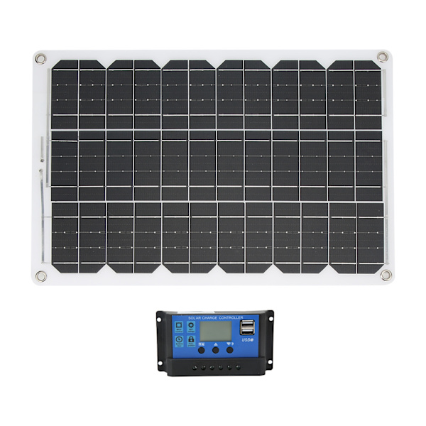 Solpanelssats 18W 18V Monokristallin Solpanel 30A Dubbel USB 12V 24V Laddningskontroll för Camping RV