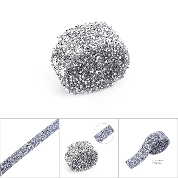 Glittrande Silver Crystal Rhinestone Banding Bälte - 1 Yard, 3 cm Bredd