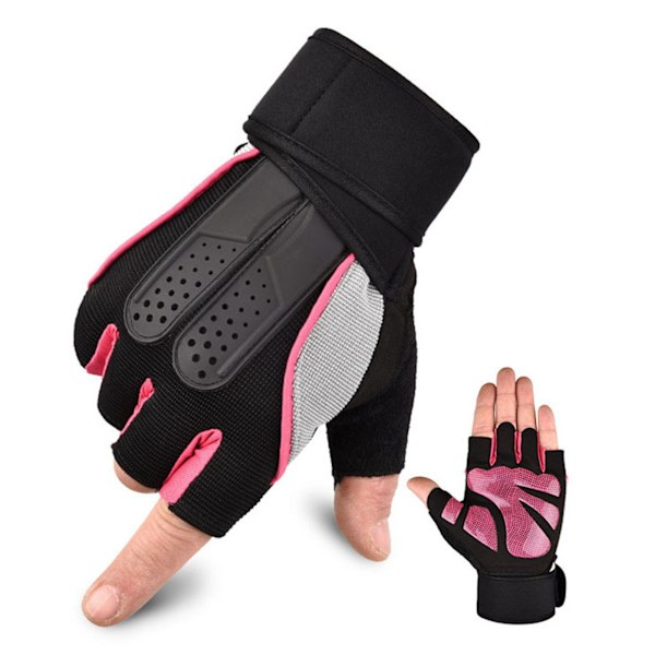 Halvfinger Sykkelhansker Pustende håndleddsstøtte Kvinner Menn Fingerløse sykkelhansker for utendørstrening Ridning Rosa Snegl Halvfinger Rosa M