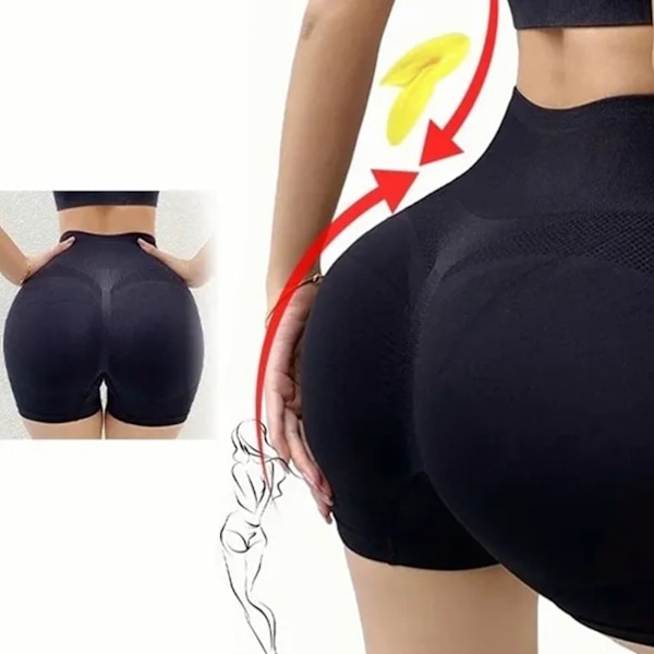 Træningsshorts til kvinder Butt Lifting Yoga Shorts Høj talje Mavekontrol til cykling Sort S M 40-65 kg