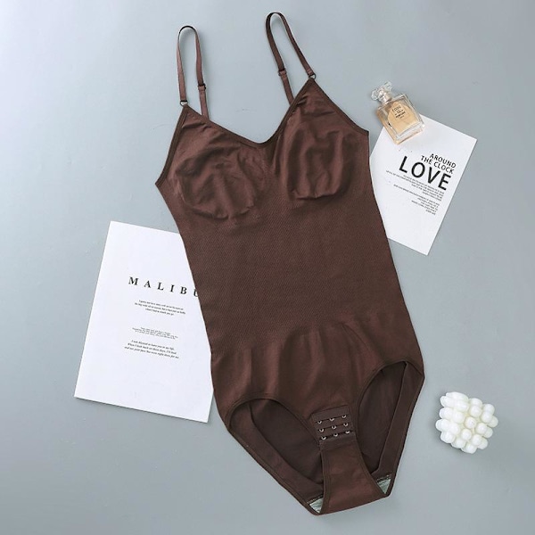 Bodysuit for kvinner, magekontroll, sexy, ermeløse topper, shapewear, kroppsformer for kvinner, justerbare spaghettistropper, tanktopp Coffee colour XL