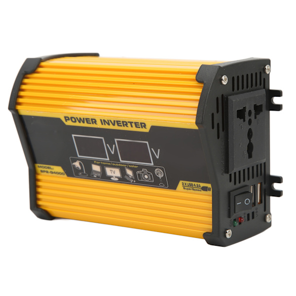 Modifierad sinusvågsomvandlare 300W bilströmväxelriktare DC 12V till 220V AC-omvandlare med dubbel USB-spänningsdisplay Gul