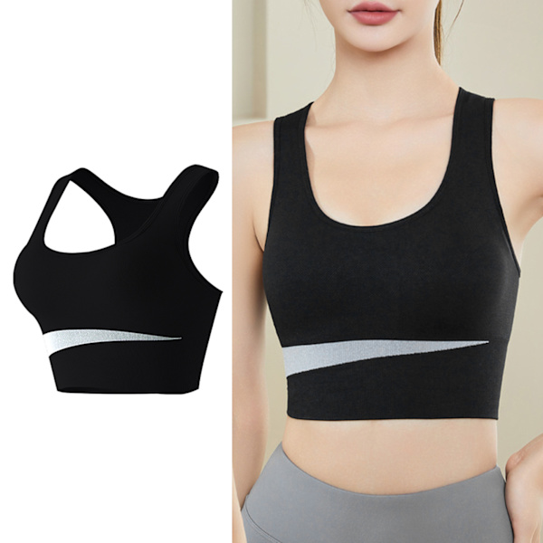 Sports-BH Nylon Åndbar Hudvenlig U-formet stålring Free Running Gym Atletisk BH til kvinder Sort M