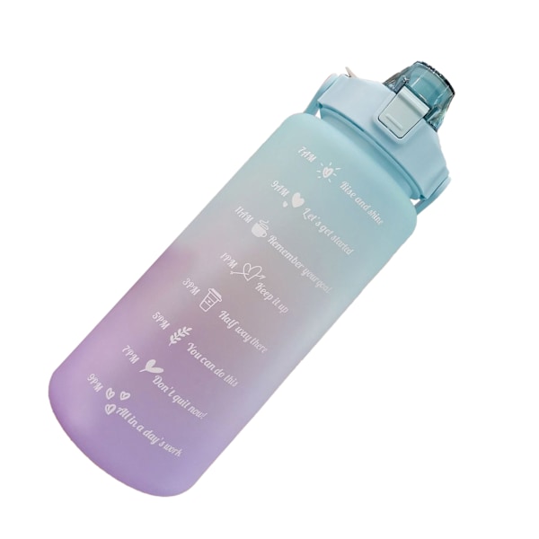 Halmflaske Lekkasjesikker Frostet Gradient Farge Ett Klikk Åpne Sportsdrikkeflaske med Håndtak Klar Skala 2000ml Lysegrønn