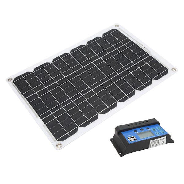 Solpanelssats 18W 18V Monokristallin Solpanel 30A Dubbel USB 12V 24V Laddningskontroll för Camping RV