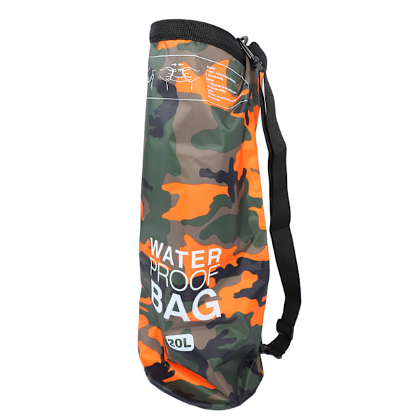 Vattentät Torrväska Polyester PVC Lättviktsbar Bärbar Roll Top Torrväska för Simning Orange Kamouflage 20L