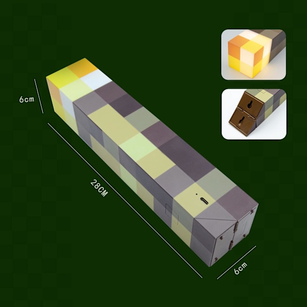 Minecraft Lommelygte USB Genopladelig Natlampe, 4 Lysindstillinger, Vægmonteret eller Håndholdt LED-belysning