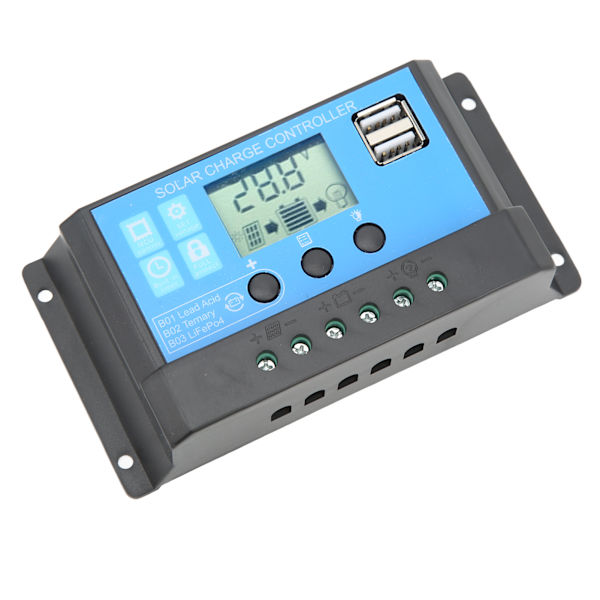 Solar Charge Controller med LCD Dual USB Industrial Master Chip Solpanelsregulator för gatlykta 12V 24V 30A