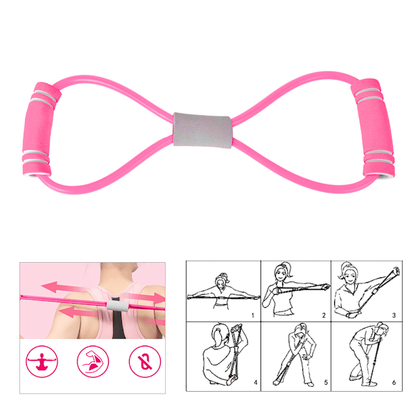 2 st 8-formade dragrep Bröst Expander Elasticitet Bälte Sträckning Rem Yoga Fitness Utrustning Rosa