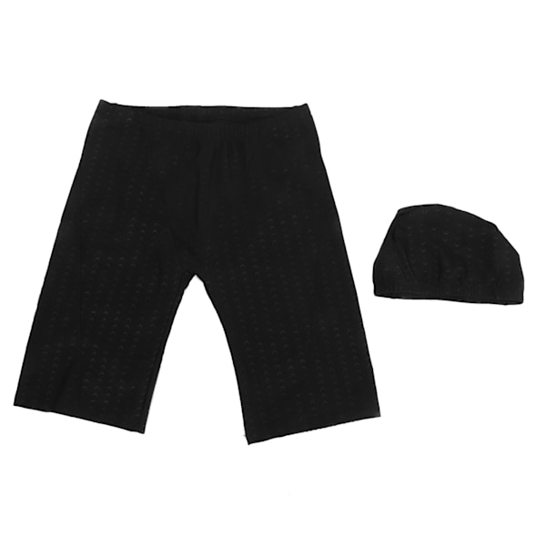 Badeshorts og badehætte til mænd Vandtæt justerbar taljerem Hurtigtørrende badebukser Sort XXL
