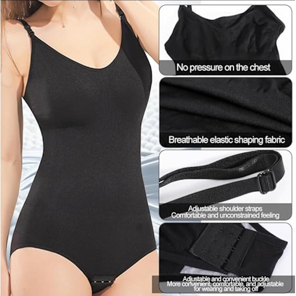 Bodysuit for kvinner, magekontroll, sexy, ermeløse topper, shapewear, kroppsformer for kvinner, justerbare spaghettistropper, tanktopp black XXL