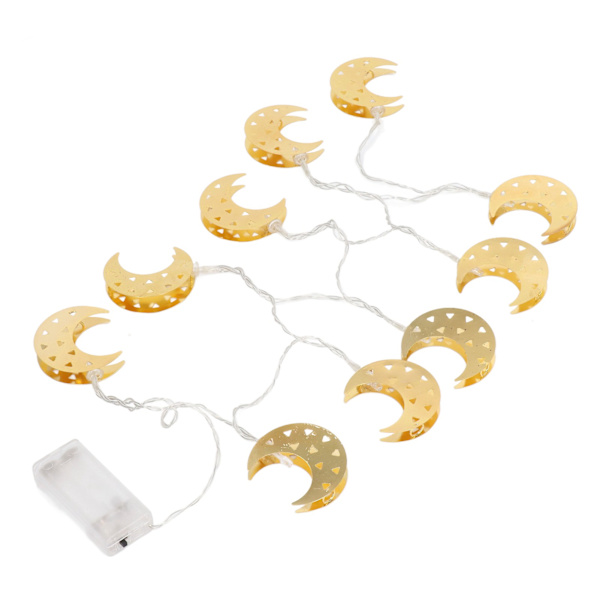 10LED Lys Måne Lys String Batteridrevet Smedejern Måne Fairy Lights til Fest Festival dekorationer Varm hvid