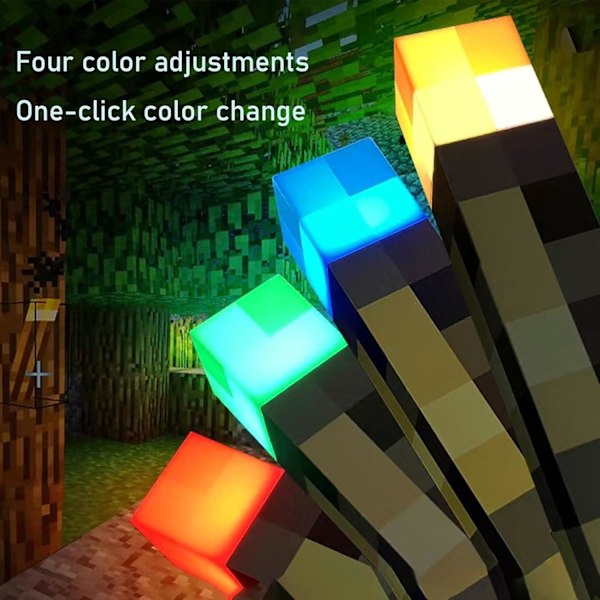 Minecraft Lommelygte USB Genopladelig Natlampe, 4 Lysindstillinger, Vægmonteret eller Håndholdt LED-belysning