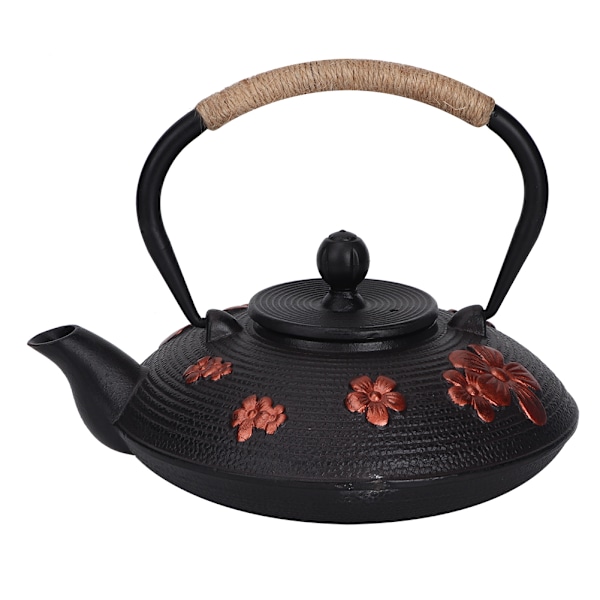 Classic Cast Iron Teapot Kettle - 0.9L Red Oriental Cherry Pattern - Drinkware Tool