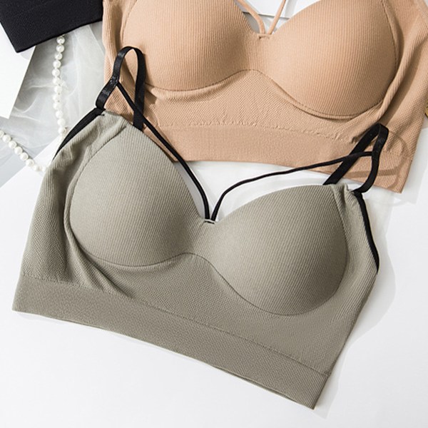 Kvinner Sports-BH Komfortabel sømløs Slim Fitting Crossover Suspender Yoga Sports-BH for Fitness Workout Grå Grønn