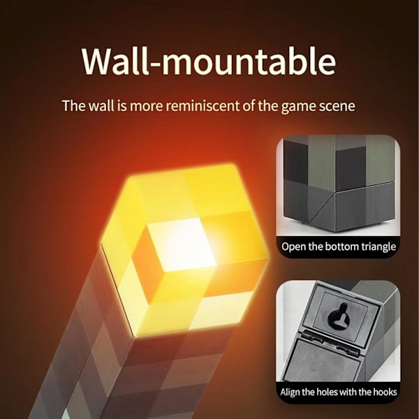 Minecraft Lommelygte USB Genopladelig Natlampe, 4 Lysindstillinger, Vægmonteret eller Håndholdt LED-belysning