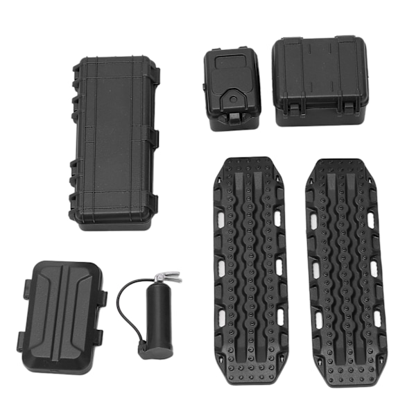 RC Car Simulering Dekoration Set Simulering Bagageväska Verktygslåda Brandsläckare Escape Board Set för 1/18 1/24 RC Bilar Svart