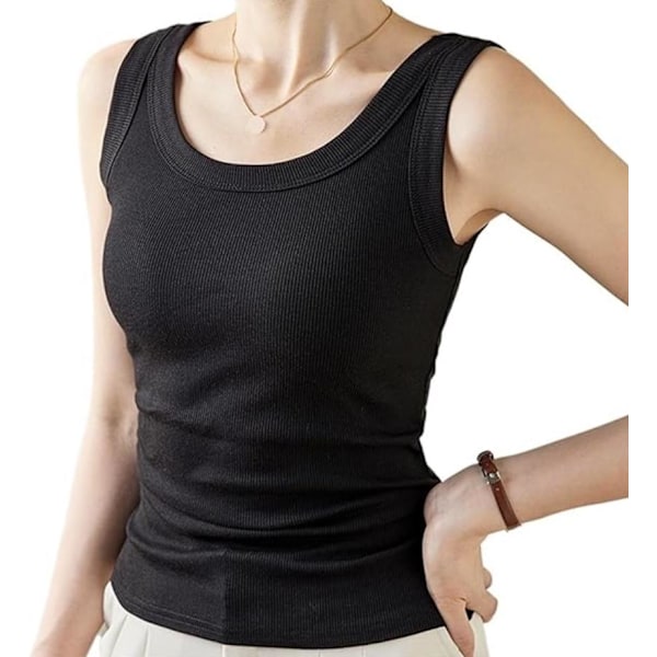 Høykvalitets ribbestrikket bomulls tanktopp for kvinner, dekker sidebrystene, slim fit, egnet for inner- eller ytterbekledning for å forhindre eksponering black M