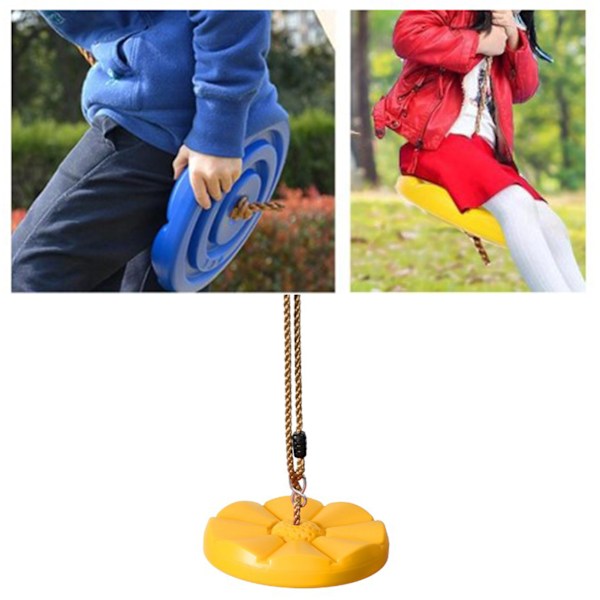 Heavy Duty Plast Disc Tree Swing med PE-tau for Barn Utendørslekeutstyr Gul