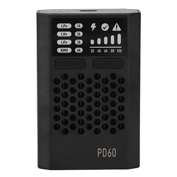 PD60 Balance Batterioplader 60W 3A Sort USB C-indgang PD60 Balance Batterioplader til LiFe LiHv LiPo 1-4S NiMH Cd1 12