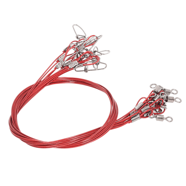 10 stk 50 cm fiskewire rigge Anti Bite fiskeline ledere med svirvler Ine Leaders Røde