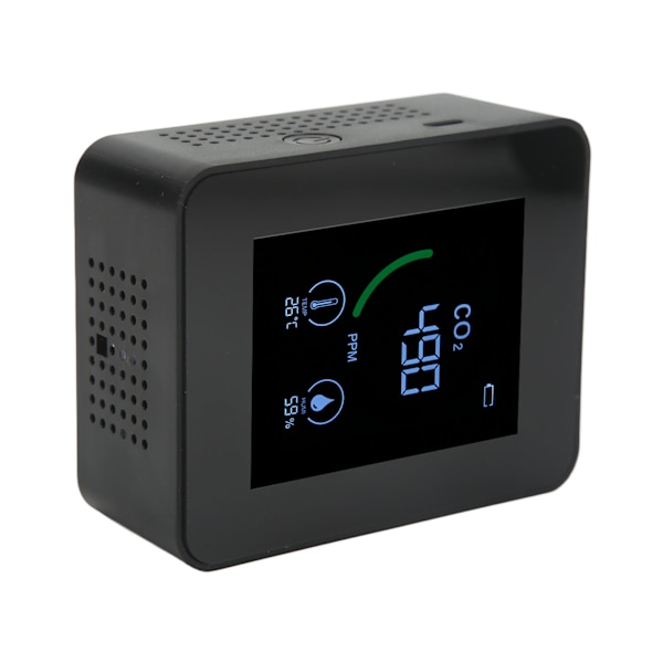 Hiilidioksidi-ilmaisin USB-lataus TVOC-anturi Puolijohde Ilmanlaadunvalvonta lämpötila-kosteustestillä musta