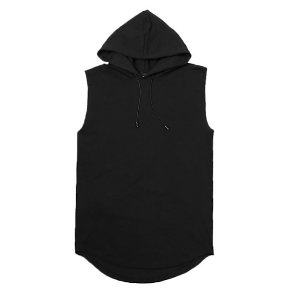 Ermeløs hettegenser for menn Gym Sweatshirt Vest Topp Hudvennlig Polyester Ensfarget svart L