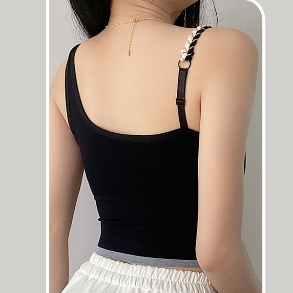 Kort singlet for kvinner, moteriktig, sømløs, uregelmessig, slimfit, ermeløs singlet for daglig trening, svart