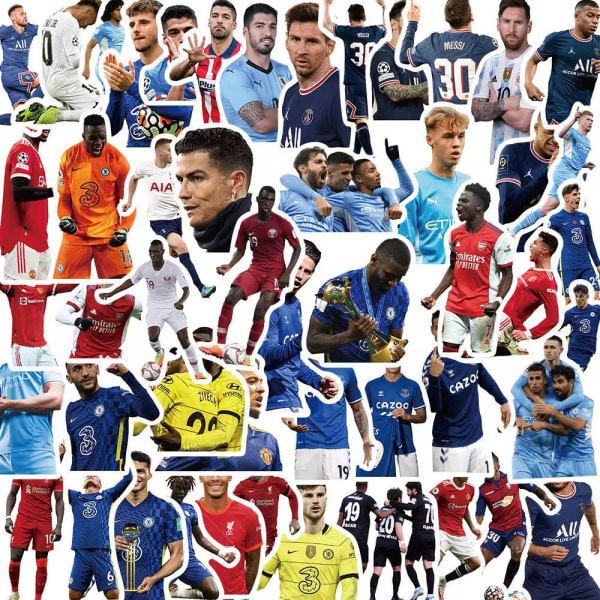 50 st Football Star Stickers Fotboll Sport Stickers Graffiti Dekaler Fotbollspresenter Vattenflaska Hjälmar Scrapbooking World Cup Barn Tonåringar Vuxna