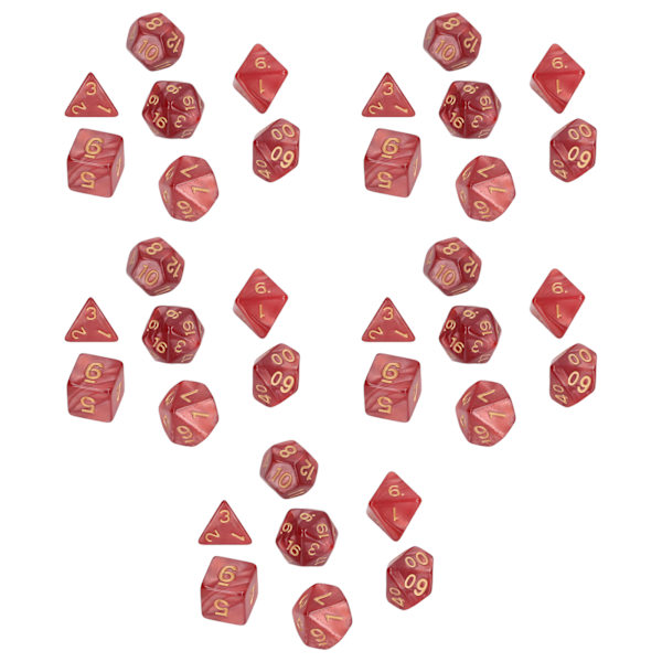 5 set flersidiga tärningar Set Gold Number Pearl Polyhedron tärningar för interaktiva spel skolmaterial Mörkröd