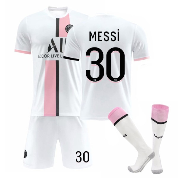 SX-Children's Football 2122 Hjemmedrakt Saint-Germain Fotballdrakt Treningsdrakt sett nr. 30 Messi med sokker white pink 28
