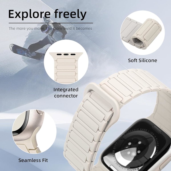 Sopii Apple Watch -rannekkeisiin, vapaasti säädettävät magneettirannekkeet, Apple Watch SE 10. sukupolvi luumu kukka Ultra -kellorannekkeet Off-white 38/40/41/42 mm