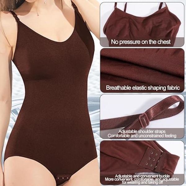 Bodysuit for kvinner, magekontroll, sexy, ermeløse topper, shapewear, kroppsformer for kvinner, justerbare spaghettistropper, tanktopp Coffee colour S