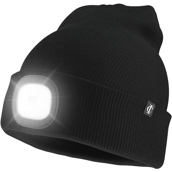 LED valopipo, USB -ladattava, unisex talvinen lämmin neulottu hattu valolla, sopii ulkokäyttöön 1kpl joululahja black