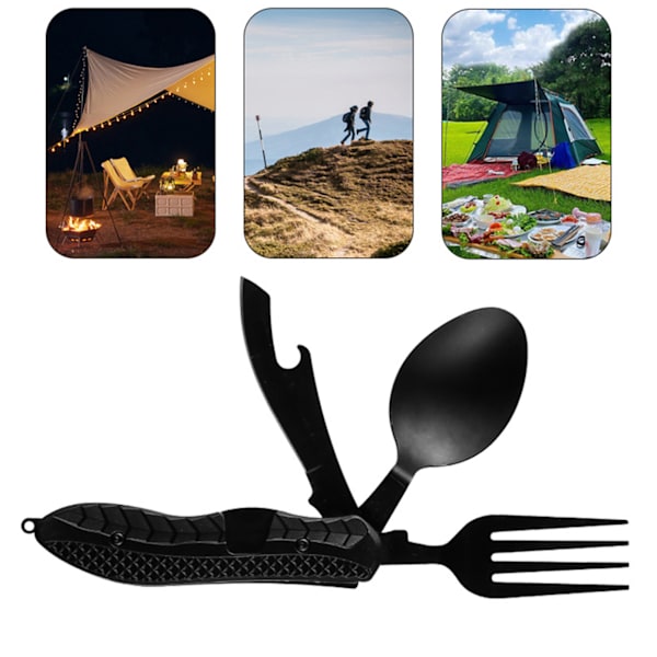 4 i 1 campingredskap i rustfritt stål, sammenleggbar, avtakbar multifunksjonskniv for utendørs piknikturer
