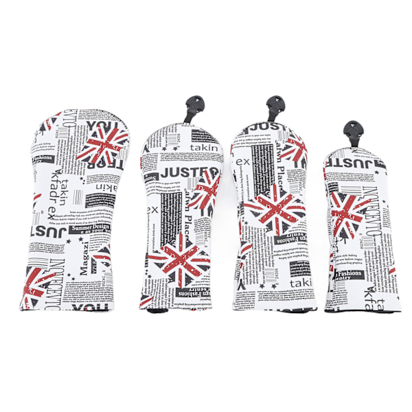 4 stk. UK Flag Print Golfkøllehodebeskyttelse PU Golf Head Covers Headcovers for Woods Irons Stor Medium Liten Størrelse