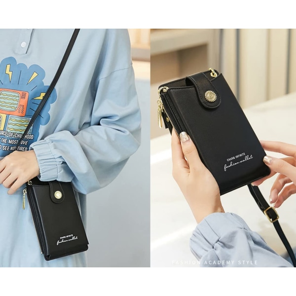Mobilveske Små Crossbody-vesker Lommebok med skulderstropp For kvinner tenåringsjenter (svart) Black