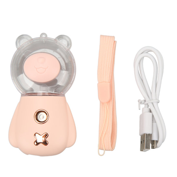 Nano Mist Sprayer Søt Bjørneform 300ML USB Luftfukter Hudfuktende Facial Mister med Timer Rosa