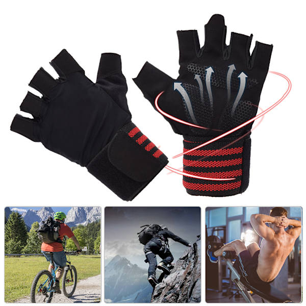 Ett par slitstarka halkskydd Andas svettabsorbering Fritid Fitness Cykling Sporthandskar Röda M