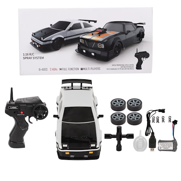 1/16 fjernbetjenings bilmodel 4-hjulsdrift 2,4Ghz PVC-skal simuleret RC Driftbil med 2 sæt dæk