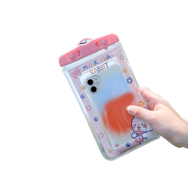 Vanntett telefonpose Tegneserie Søt Sensitiv Touch Transparent telefonpose med snor for drifting svømming Dykking Rosa kanin