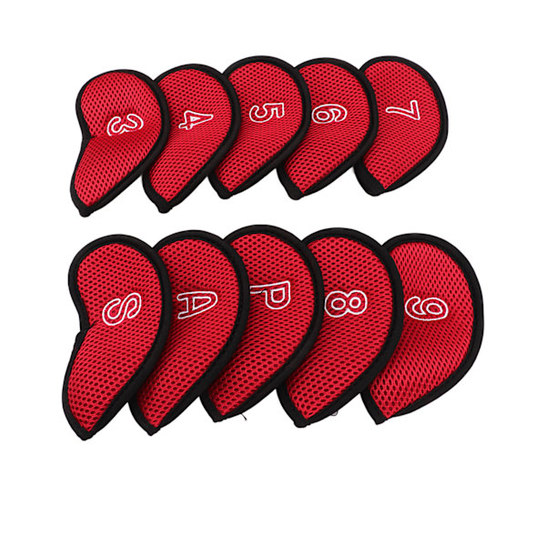 10 st Golf Iron Cover Set med siffror Vattentät Golf Head Cover Skydds Headcover för Court Exercise Röd