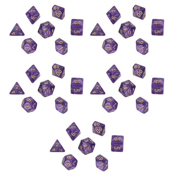 5 set flersidiga tärningar Set Gold Number Pearl Polyhedron tärningar för interaktiva spel skolmaterial Lila